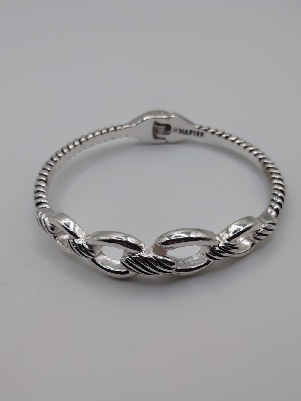Napier Silver Tone Twisted Hinged Bangle